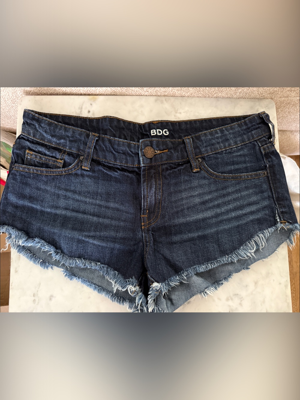 BDG Indigo Frayed Hem Denim Cutoff Shorts